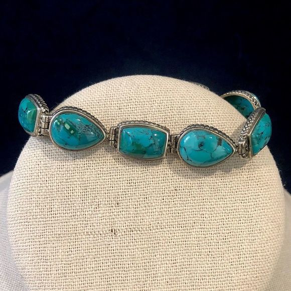 BARSE Oxidized Sterling Silver Teardrop Rectangle Turquoise Braided Bracelet - Picture 2 of 10